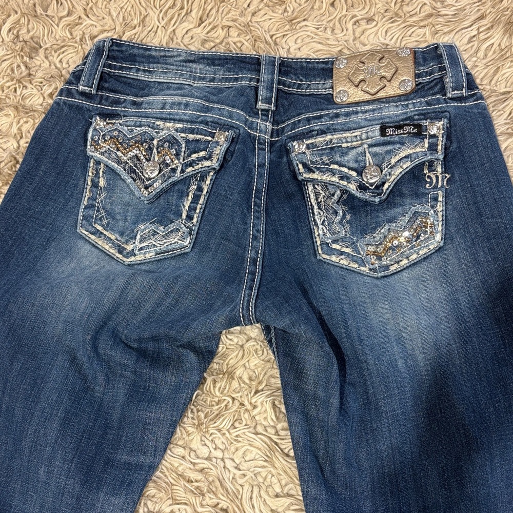 Miss Me Women's Dark Blue Boot Cut Jeans with Embellished Pockets